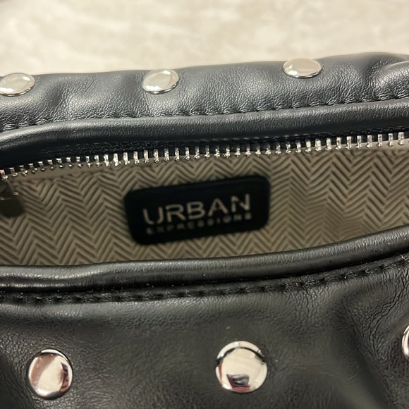 NWT URBAN EXPRESSIONS Tracy Studded Clutch Black Vegan Leather With Silver Studs - Picture 4 of 11